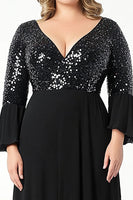 Load image into Gallery viewer, Sparkly Black A Line Long Plus Size Mother of the Bride Dress
