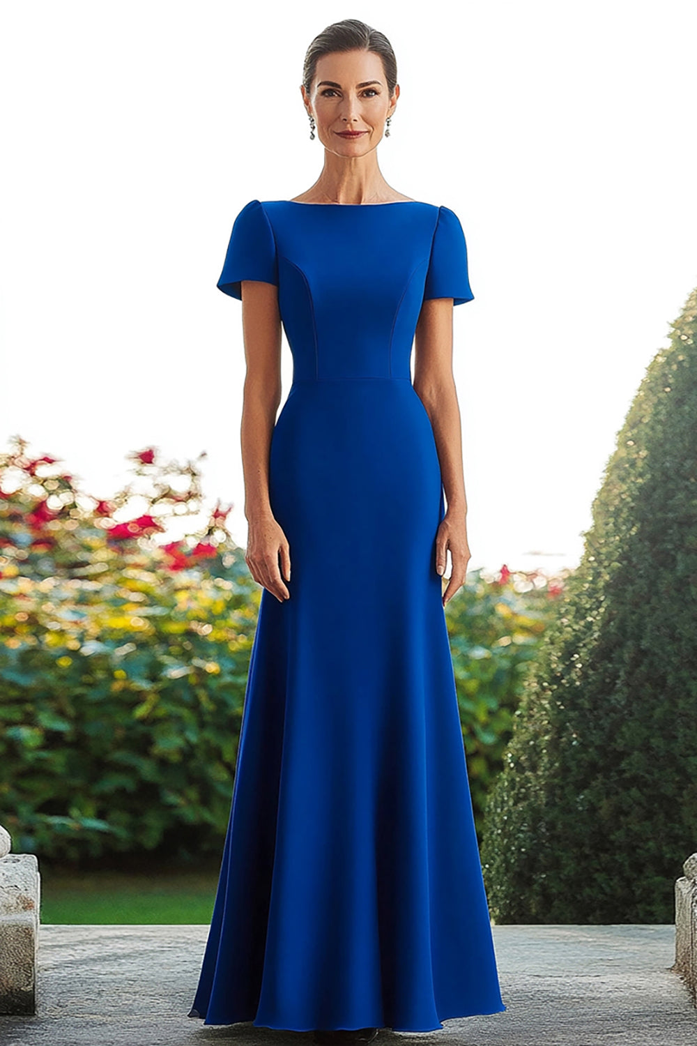 Queendancer Women Royal Blue Sheath Satin Mother of the Bride Dress