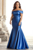 Load image into Gallery viewer, Plus Size Royal Blue Mermaid Satin Long Mother of the Bride Dress