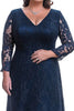 Load image into Gallery viewer, Plus Size Navy Sheath Lace V-Neck Long Mother of the Bride Dress with Sleeves