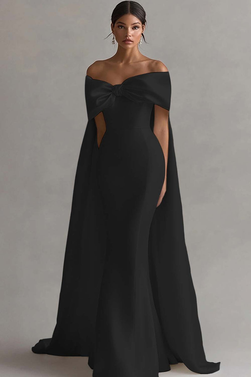 Load image into Gallery viewer, Ivory Off The Shoulder Bow Mermaid Long Wedding Dinner with Cape