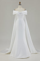 Load image into Gallery viewer, Ivory Mermaid Off The Shoulder Bow Long Wedding Dress with Cape