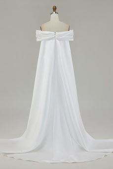 Ivory Mermaid Off The Shoulder Bow Long Wedding Dress with Cape