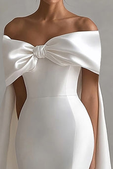 Ivory Off The Shoulder Bow Mermaid Long Wedding Dinner with Cape