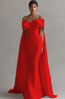Load image into Gallery viewer, Ivory Off The Shoulder Bow Mermaid Long Wedding Dinner with Cape