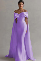 Load image into Gallery viewer, Ivory Off The Shoulder Bow Mermaid Long Wedding Dinner with Cape