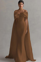 Load image into Gallery viewer, Ivory Off The Shoulder Bow Mermaid Long Wedding Dinner with Cape