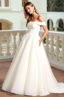 Load image into Gallery viewer, Ivory Organza A Line Off the Shoulder Sweep Train Wedding Dress