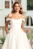 Load image into Gallery viewer, Ivory Organza A Line Off the Shoulder Sweep Train Wedding Dress