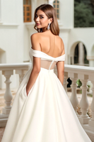 Load image into Gallery viewer, Ivory Organza A Line Off the Shoulder Sweep Train Wedding Dress
