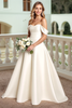 Load image into Gallery viewer, Ivory Satin Off the Shoulder Sweep Train Wedding Dress with Bow