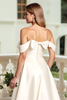 Load image into Gallery viewer, Ivory Satin Off the Shoulder Sweep Train Wedding Dress with Bow