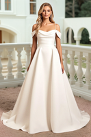 Load image into Gallery viewer, Ivory Satin Spaghetti Straps Sweep Train Wedding Dress