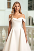 Load image into Gallery viewer, Ivory Satin Spaghetti Straps Sweep Train Wedding Dress
