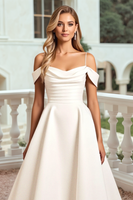 Load image into Gallery viewer, Ivory Satin Spaghetti Straps Sweep Train Wedding Dress
