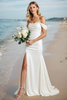 Load image into Gallery viewer, Ivory Satin One Shoulder Sweep Train Boho Wedding Dress with Slit