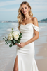 Load image into Gallery viewer, Ivory Satin One Shoulder Sweep Train Boho Wedding Dress with Slit