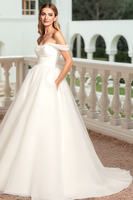 Load image into Gallery viewer, Simple Ivory Off the Shoulder Sweep Train Wedding Dress
