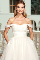 Load image into Gallery viewer, Simple Ivory Off the Shoulder Sweep Train Wedding Dress