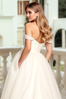 Load image into Gallery viewer, Simple Ivory Off the Shoulder Sweep Train Wedding Dress