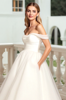 Load image into Gallery viewer, Simple Ivory Off the Shoulder Sweep Train Wedding Dress