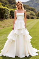 Load image into Gallery viewer, Ivory Chiffon Square Sweep Train Boho Wedding Dress