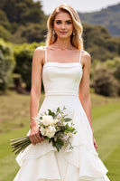Load image into Gallery viewer, Ivory Chiffon Square Sweep Train Boho Wedding Dress