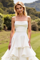 Load image into Gallery viewer, Ivory Chiffon Square Sweep Train Boho Wedding Dress