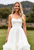 Load image into Gallery viewer, Ivory Chiffon Square Sweep Train Boho Wedding Dress with Ruffle