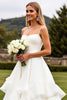 Load image into Gallery viewer, Ivory Chiffon Square Sweep Train Boho Wedding Dress with Ruffle