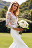 Load image into Gallery viewer, Ivory Satin V Neck Sweep Train Wedding Dress with Lace