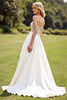 Load image into Gallery viewer, Ivory Satin Sweep Train Spaghetti Straps Boho Wedding Dress with Lace