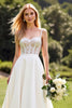 Load image into Gallery viewer, Ivory Satin Sweep Train Spaghetti Straps Boho Wedding Dress with Lace