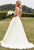Load image into Gallery viewer, Ivory Sweep Train V Neck Wedding Dress with Lace