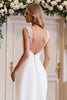 Load image into Gallery viewer, White Satin Sweep Train Square Neck Mermaid Wedding Dress with Lace