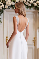 Load image into Gallery viewer, White Satin Sweep Train Square Neck Mermaid Wedding Dress with Lace