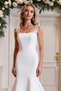 Load image into Gallery viewer, White Satin Sweep Train Square Neck Mermaid Wedding Dress with Lace