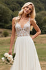 Load image into Gallery viewer, Ivory Chiffon Sweep Train V Neck Boho Wedding Dress with Lace