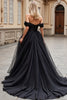 Load image into Gallery viewer, Black Sweep Train Off the Shoulder Wedding Dress with Ruffle