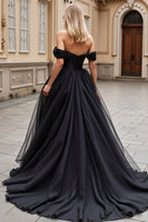 Load image into Gallery viewer, Black Sweep Train Off the Shoulder Wedding Dress with Ruffle