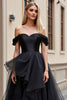 Load image into Gallery viewer, Black Sweep Train Off the Shoulder Wedding Dress with Ruffle