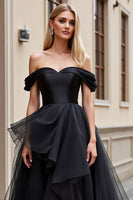 Load image into Gallery viewer, Black Sweep Train Off the Shoulder Wedding Dress with Ruffle