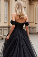 Load image into Gallery viewer, Black Sweep Train Off the Shoulder Wedding Dress with Ruffle