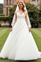 Load image into Gallery viewer, Ivory Organza Sweep Train V Neck Wedding Dress with Lace