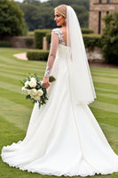 Load image into Gallery viewer, Ivory Organza Sweep Train V Neck Wedding Dress with Lace
