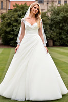 Load image into Gallery viewer, Ivory Organza Sweep Train V Neck Wedding Dress with Lace