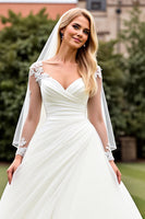 Load image into Gallery viewer, Ivory Organza Sweep Train V Neck Wedding Dress with Lace