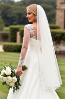 Load image into Gallery viewer, Ivory Organza Sweep Train V Neck Wedding Dress with Lace