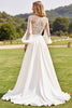 Load image into Gallery viewer, Ivory  V Neck Chiffon Sweep Train Boho Wedding Dress with Lace