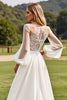Load image into Gallery viewer, Ivory  V Neck Chiffon Sweep Train Boho Wedding Dress with Lace
